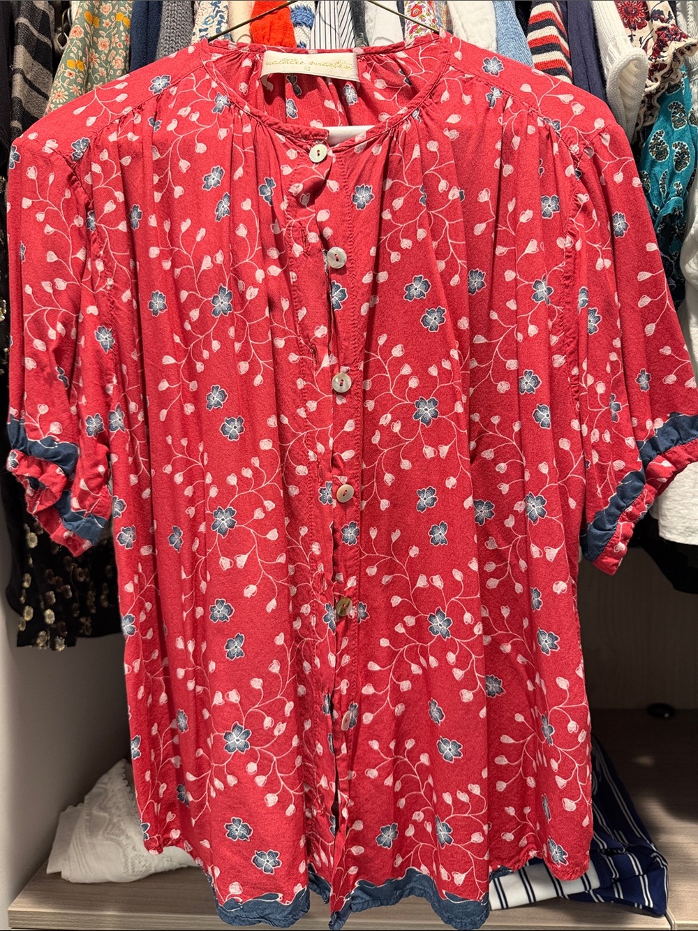 Natalie Martin Red Floral Button-Front Blouse